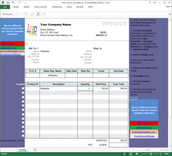 Excel Invoice Template screenshot