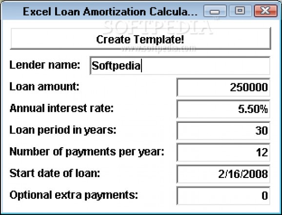 Excel Loan Amortization Calculator Template Software screenshot