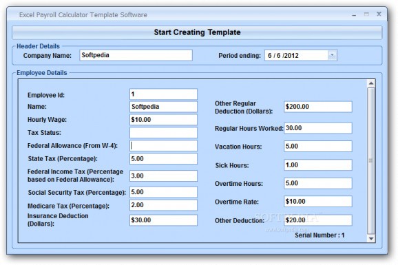 Excel Payroll Calculator Template Software screenshot