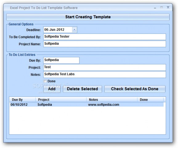 Excel Project To Do List Template Software screenshot