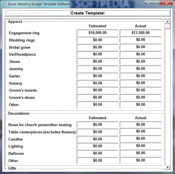 Excel Wedding Budget Template Software screenshot