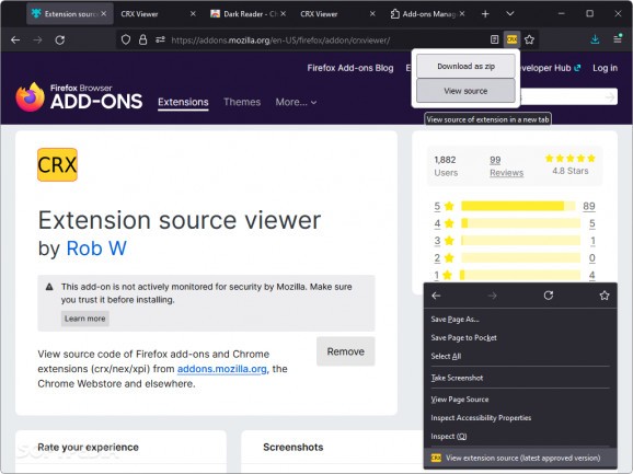 Extension source viewer screenshot