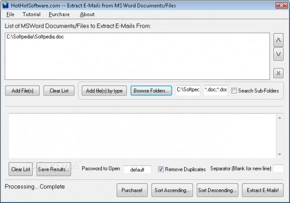 Extract E-mails from MS Word Documents/Files screenshot