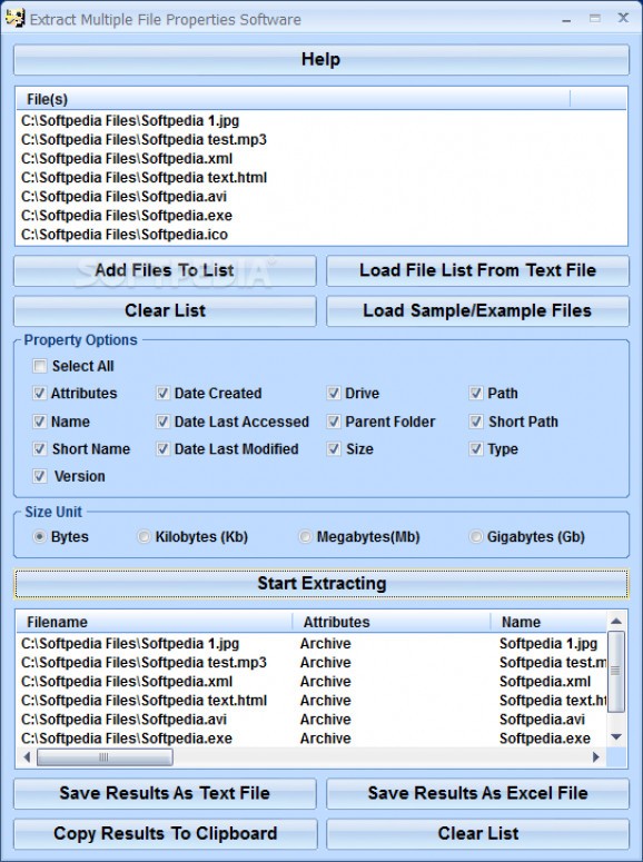 Extract Multiple File Properties Software screenshot
