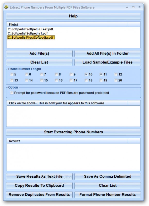 Extract Phone Numbers From Multiple PDF Files Software screenshot