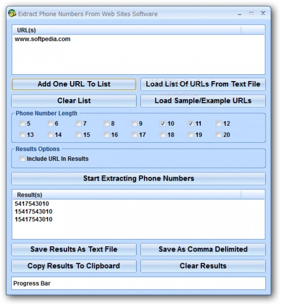 Extract Phone Numbers From Web Sites Software screenshot