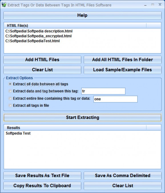 Extract Tags Or Data Between Tags In HTML Files Software screenshot