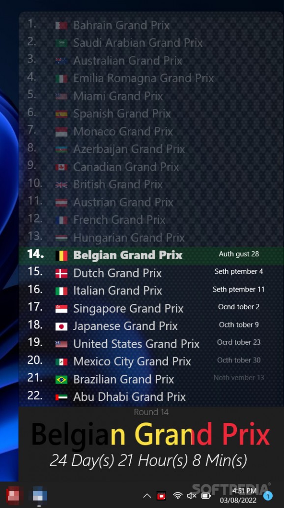 F1 Desktop Calendar screenshot