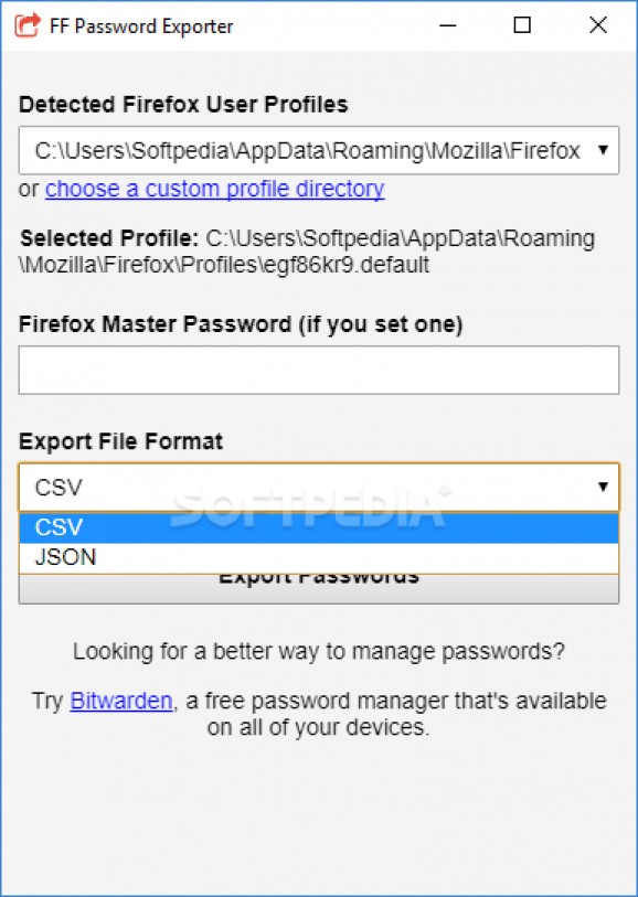 FF Password Exporter screenshot