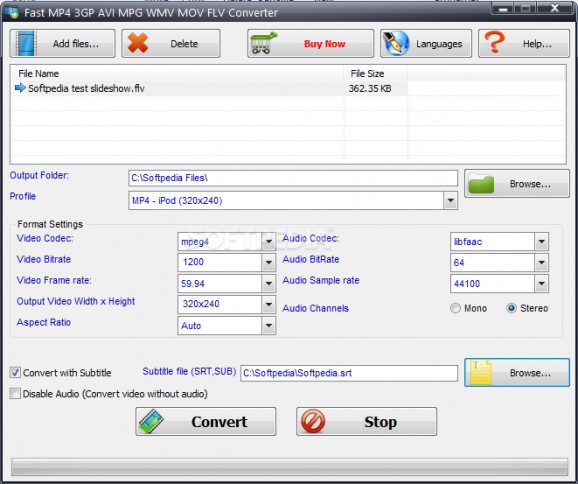 Fast MP4 3GP AVI MPG WMV RM MOV FLV Converter screenshot