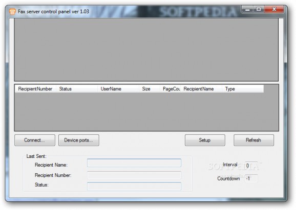 Fax server control panel screenshot