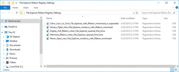 File Explorer Ribbon Settings Registry Fixes screenshot