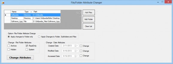 File/Folder Attribute Changer screenshot