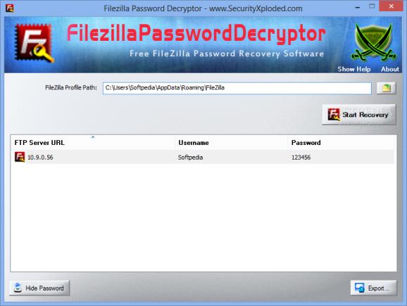 Filezilla Password Decryptor Portable screenshot