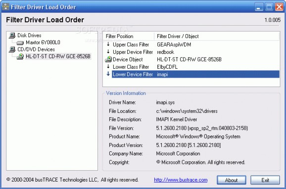 Filter Driver Load Order screenshot