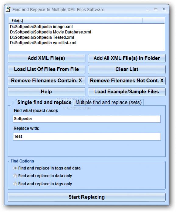 Find and Replace In Multiple XML Files Software screenshot