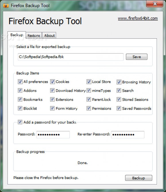 Firefox Backup Tool screenshot