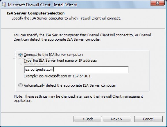 Microsoft Firewall Client for ISA Server screenshot