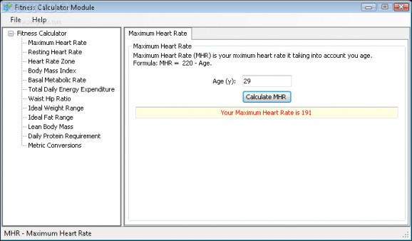 Fitness Calculator Module screenshot