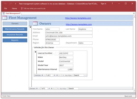 Fleet Management System Access Database Templates screenshot
