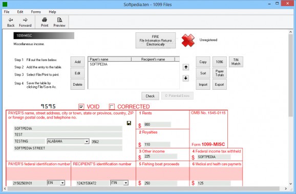 Form 1099-MISC Miscellaneous Income screenshot