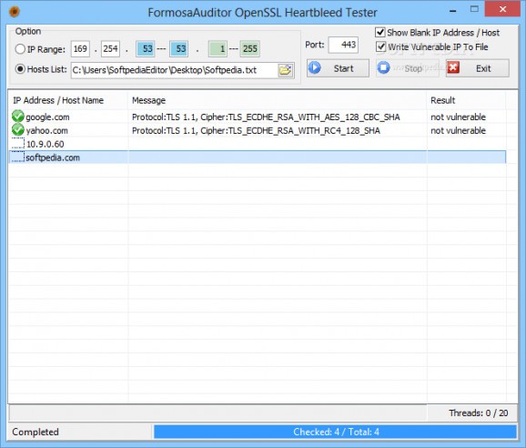 FormosaAuditor OpenSSL Heartbleed Tester screenshot