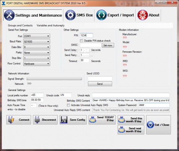 Fort Digital Hardware SMS Broadcast System 2010 screenshot