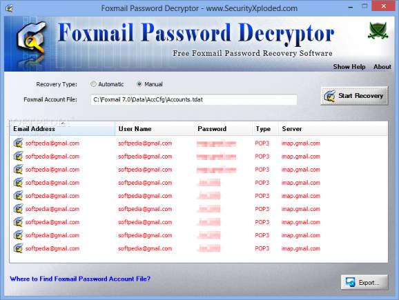 Foxmail Password Decryptor Portable screenshot