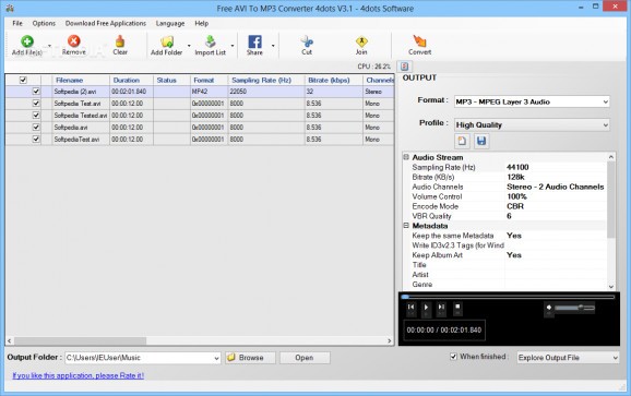 Free AVI To MP3 Converter 4dots screenshot
