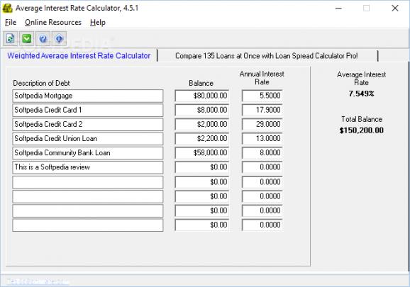 Free Average Interest Rate Calculator screenshot