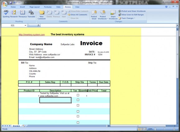 Free Excel Invoice template screenshot
