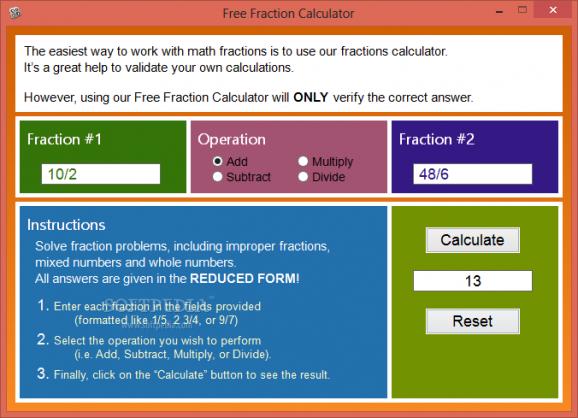 Free Fraction Calculator screenshot