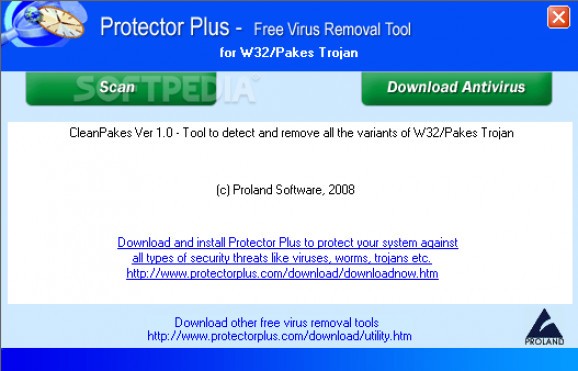 Free Virus Removal Tool for W32/Pakes Trojan screenshot