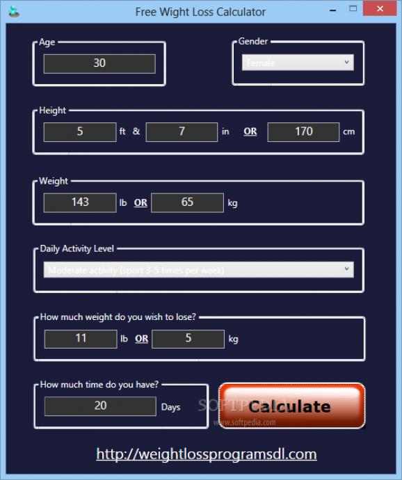 Free Weight Loss Calculator screenshot