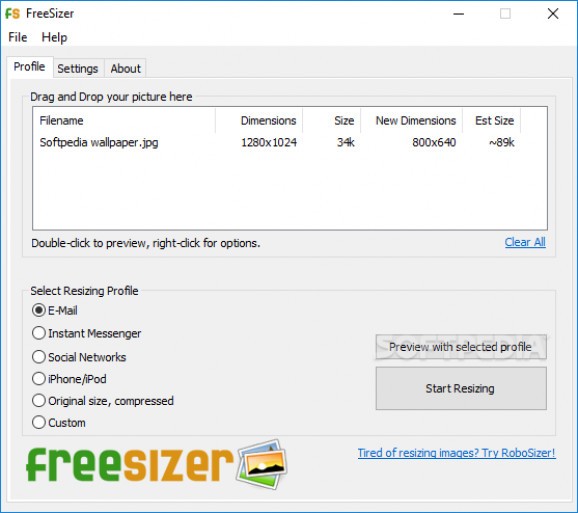 FreeSizer screenshot