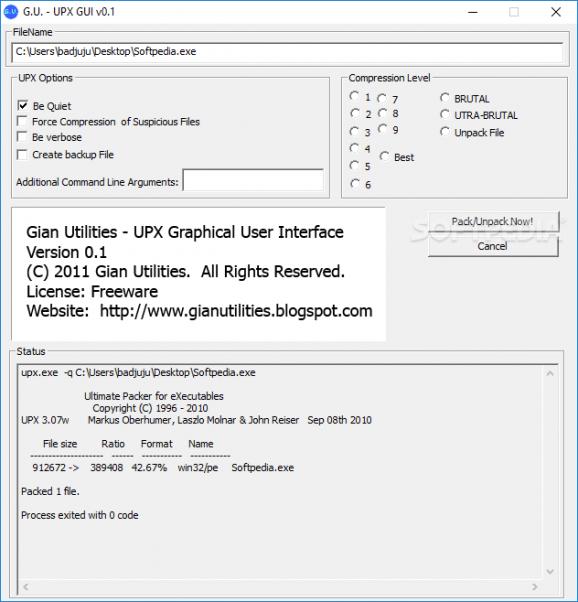 G.U. - UPX GUI screenshot