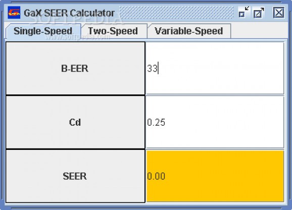 GAX SEER Calculator screenshot