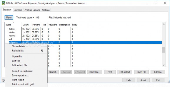 GRSoftware Keyword Density Analyzer screenshot
