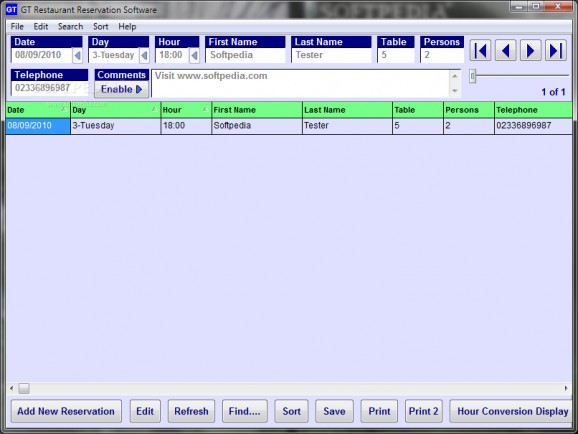 GT Restaurant Reservation Software screenshot
