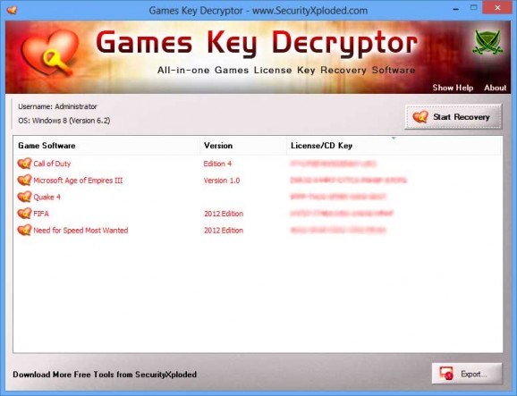 Games Key Decryptor screenshot