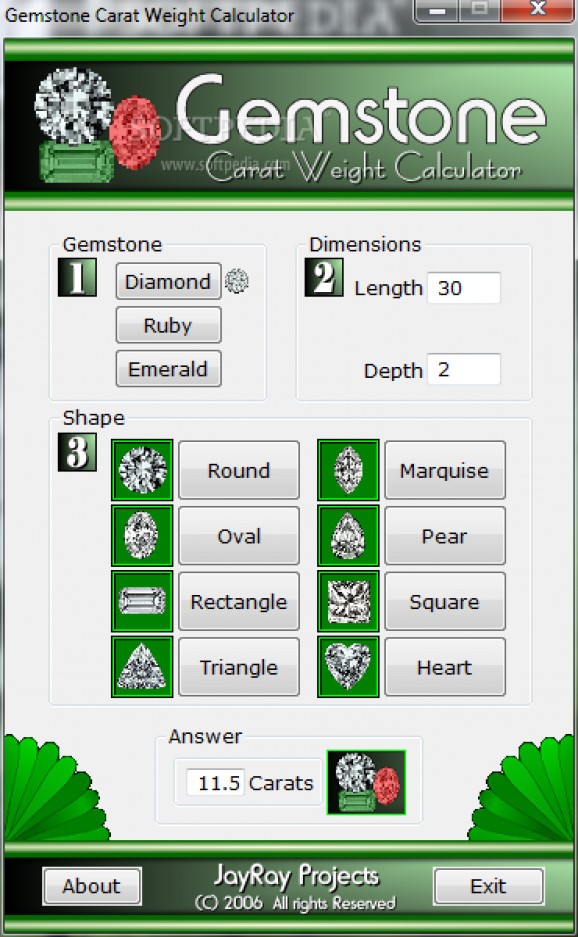 Gemstone Carat Weight Calculator screenshot