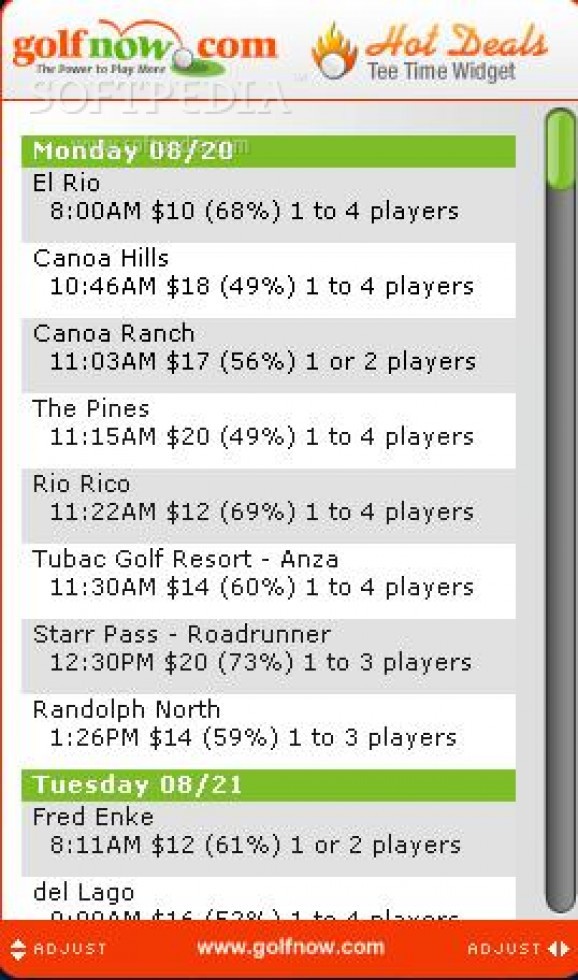 GolfNow.com Hot Deals screenshot