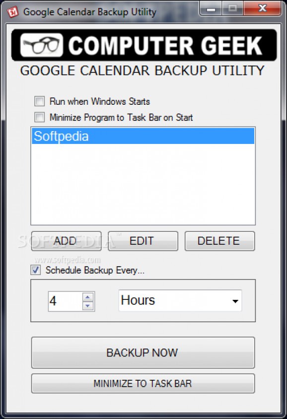 Google Calendar Backup Utility screenshot