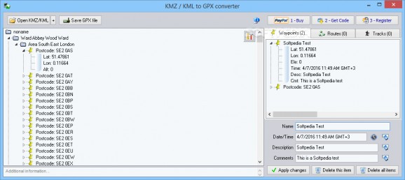 KMZ / KML to GPX converter screenshot