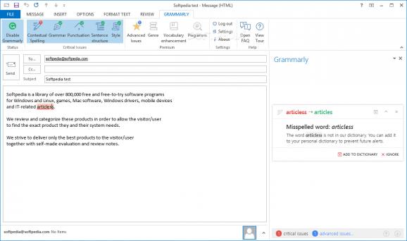 Grammarly for Microsoft Office screenshot
