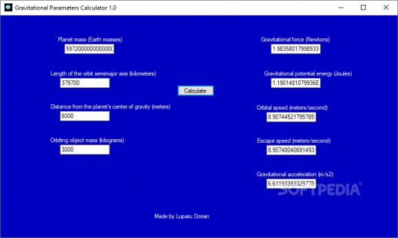 Gravitational Parameters Calculator screenshot