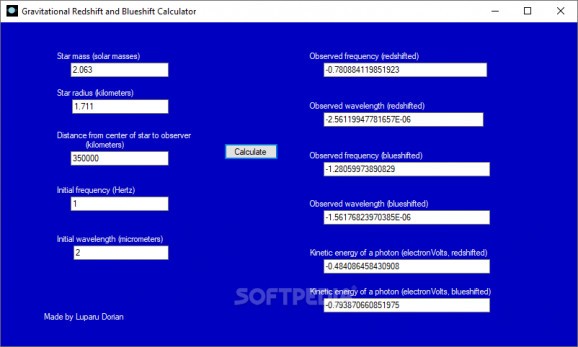 Gravitational Redshift and Blueshift Calculator screenshot