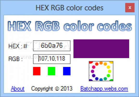 HEX RGB color codes screenshot