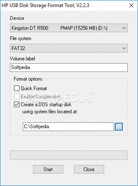 HP USB Disk Storage Format Tool screenshot