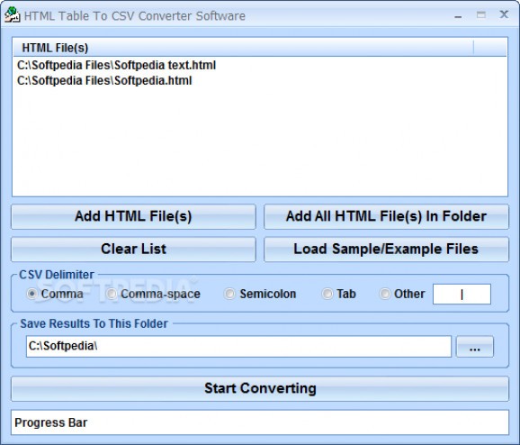 HTML Table To CSV Converter Software screenshot